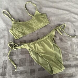 Xhilaration Bikini Set Womens M / XL Green Smocked Bralette Top Tie Side